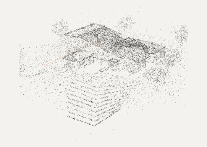Maison Louis Carré drawn as ink dots, axonometric view