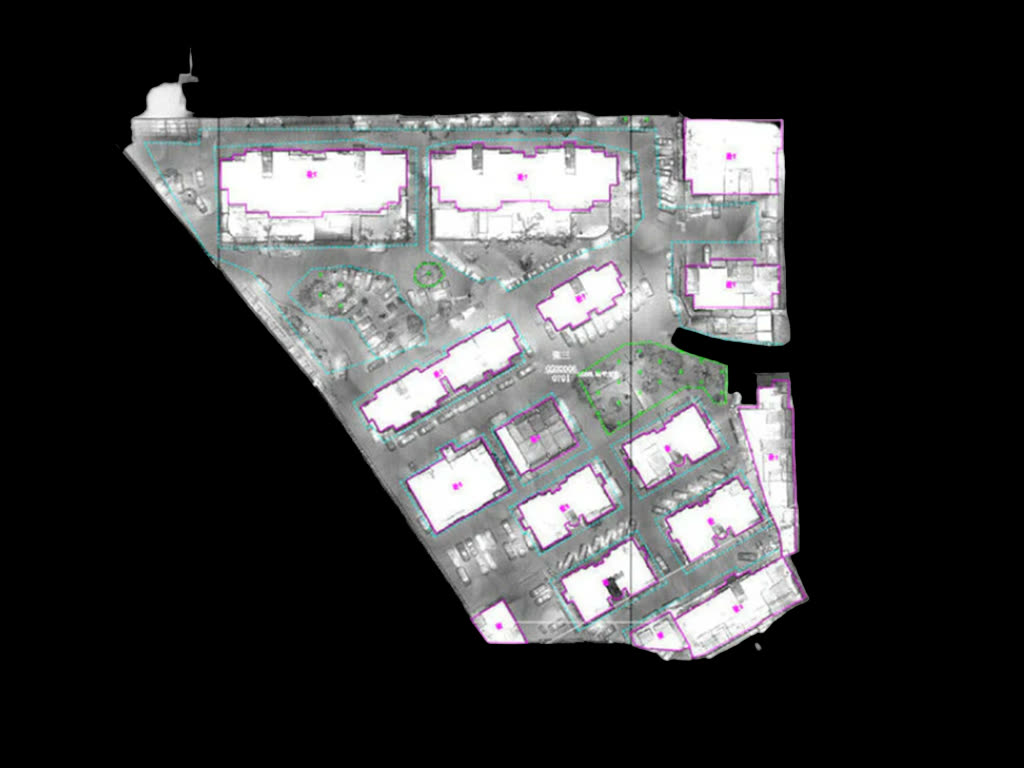 The same site as an extracted drawing, with building outlines and plot boundaries